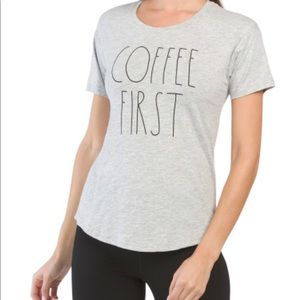 NWT Rae Dunn Coffee First Gray Crew Neck Shirt XS